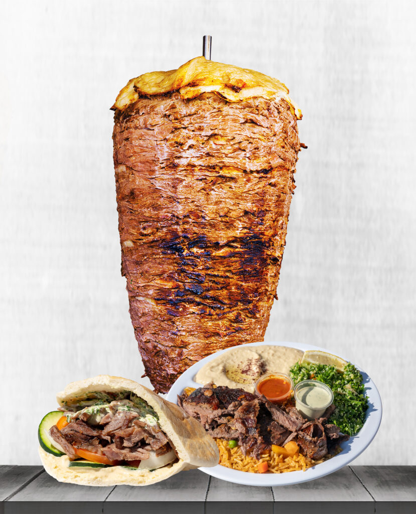 Authentic lamb shawarma marinated for hours to develop a rich, complex flavor, then is fire roasted in-house to perfection from Sultan's Market. A Middle Eastern Restaurant in Chicago.
